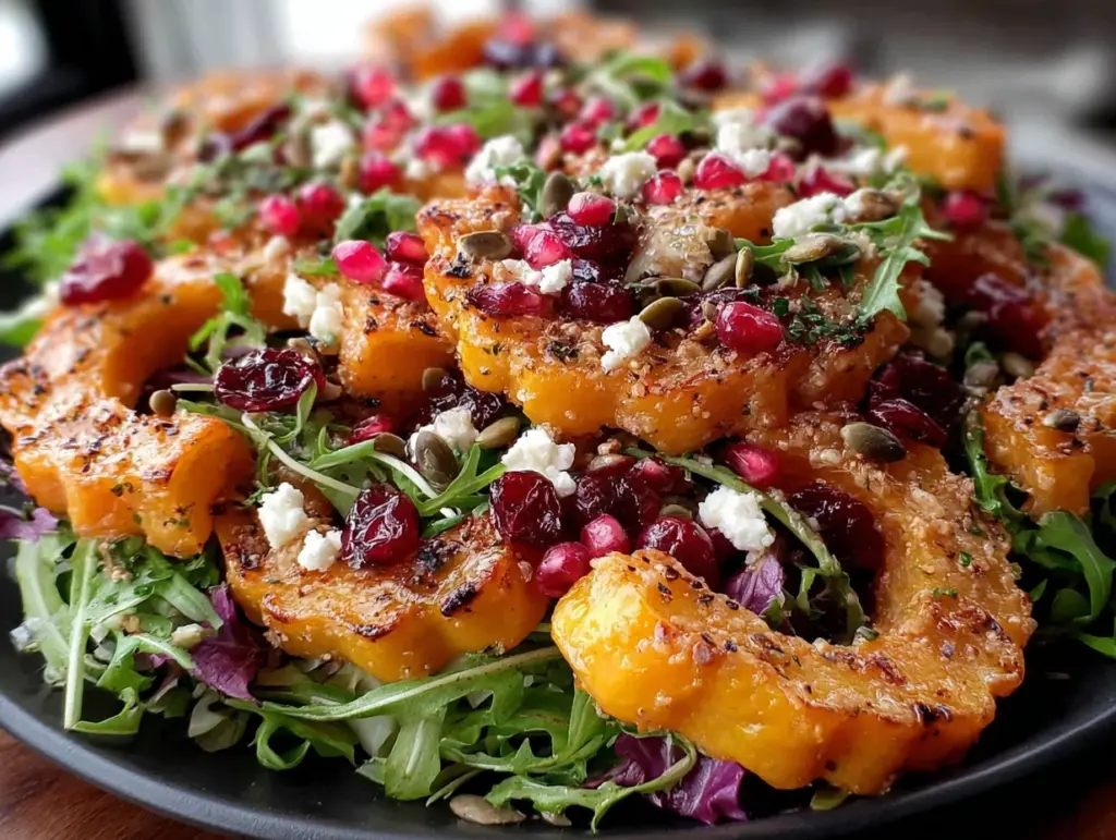roasted delicata squash and cranberry fall salad - featured image