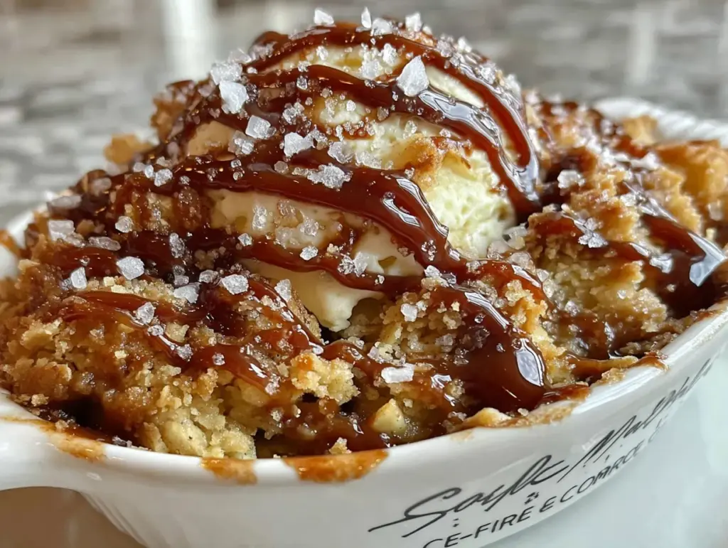 salted caramel apple crisp - featured image