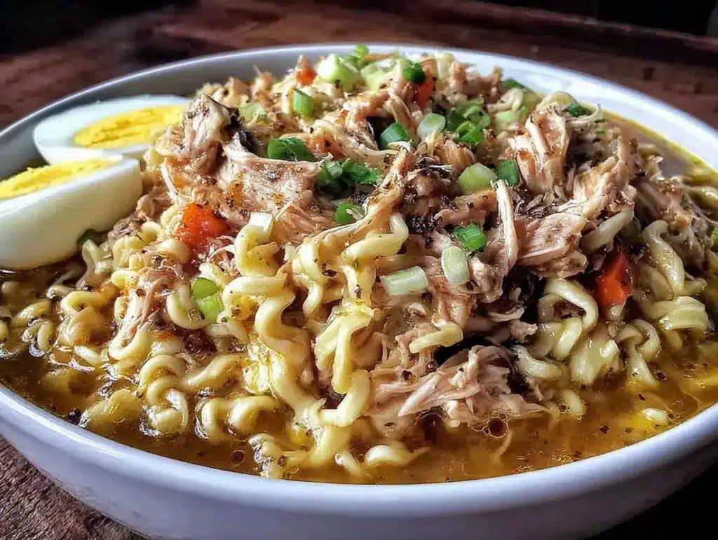 slow cooker ramen noodle chicken bowl - featured image