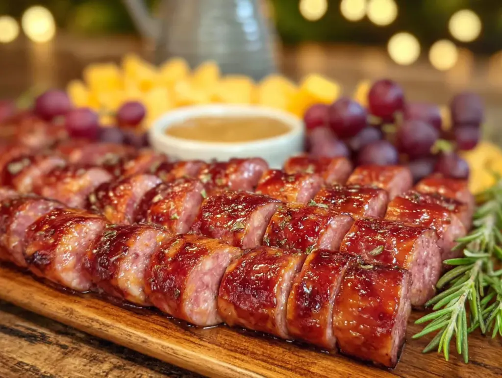 smoked sausage football charcuterie board - featured image