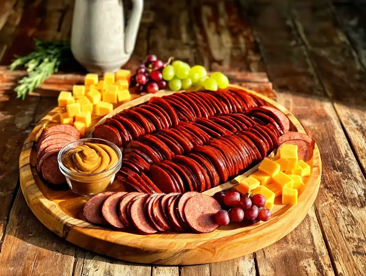 smoked sausage football charcuterie board preparation steps