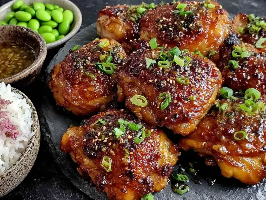 sticky slow cooker honey garlic chicken thighs - featured image