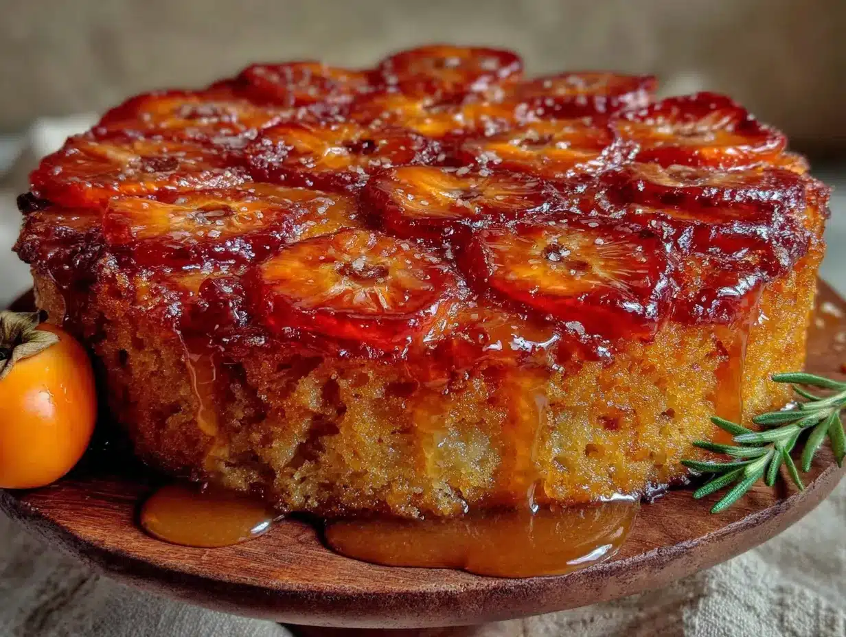 sticky spiced persimmon upside-down cake preparation steps