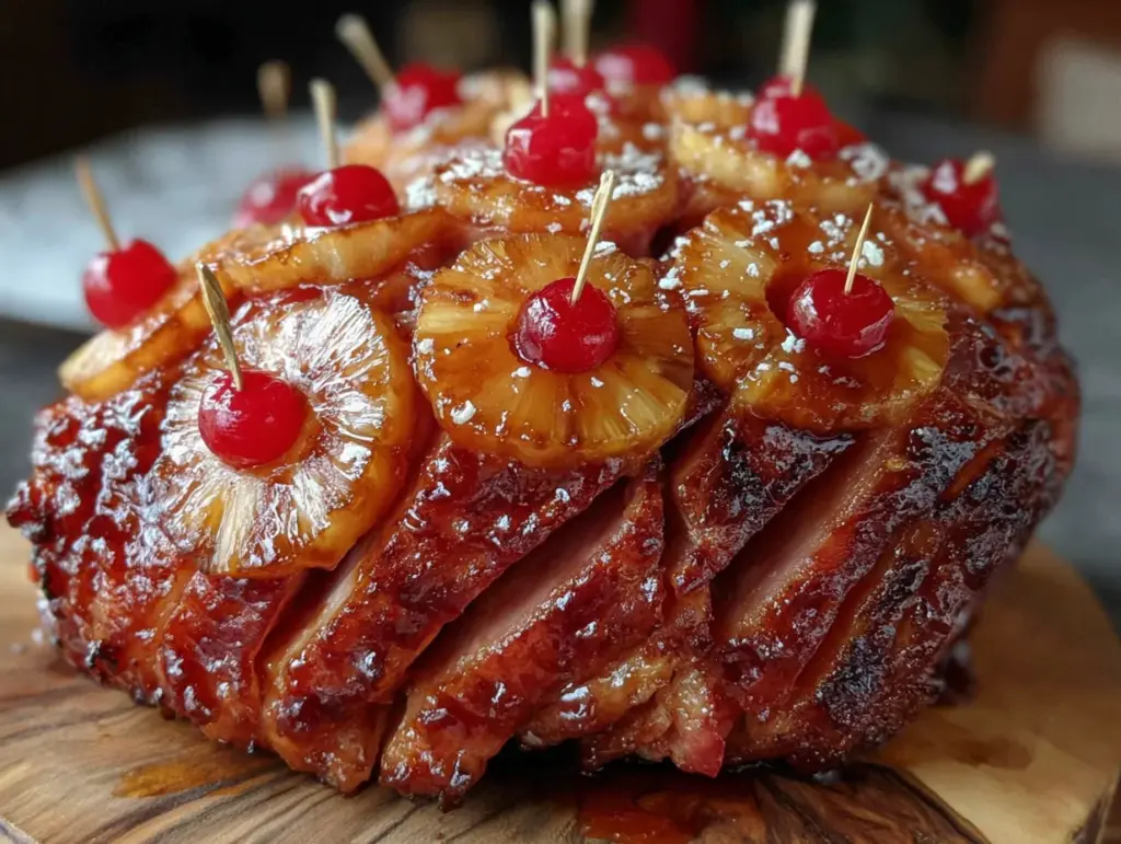 brown sugar glazed ham with pineapple - featured image