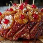 brown sugar glazed ham with pineapple - featured image