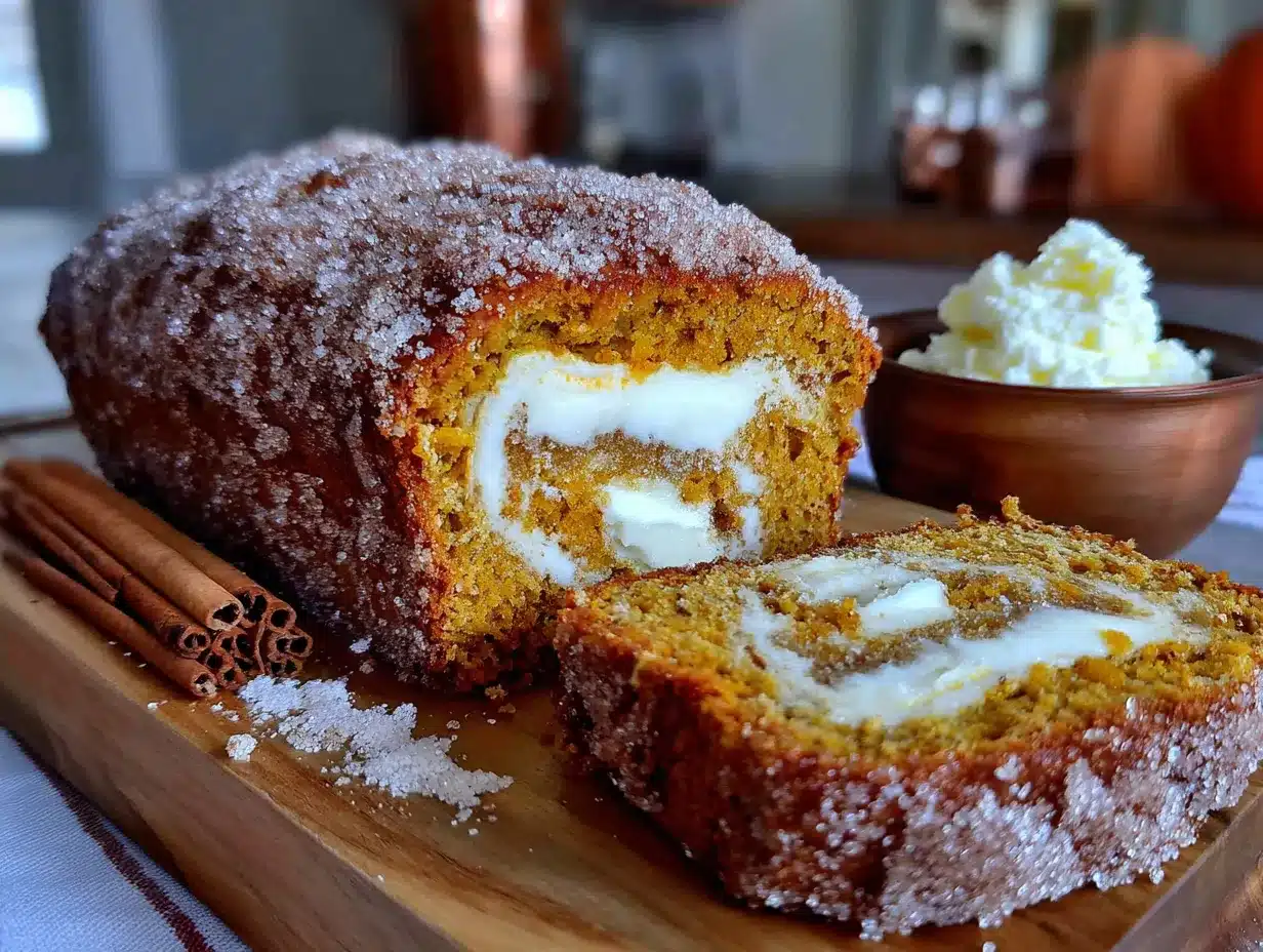 cinnamon sugar pumpkin bread with cream cheese swirl preparation steps