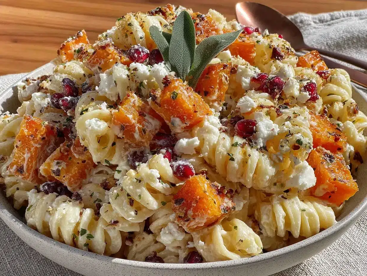 cozy fall pasta salad with roasted butternut squash and feta preparation steps