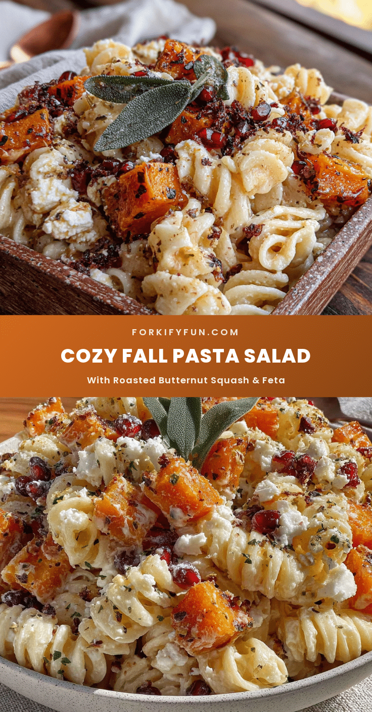 cozy fall pasta salad with roasted butternut squash and feta recipe