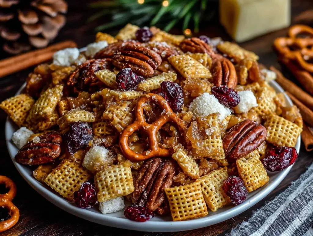 cozy maple cinnamon chex mix for fall - featured image