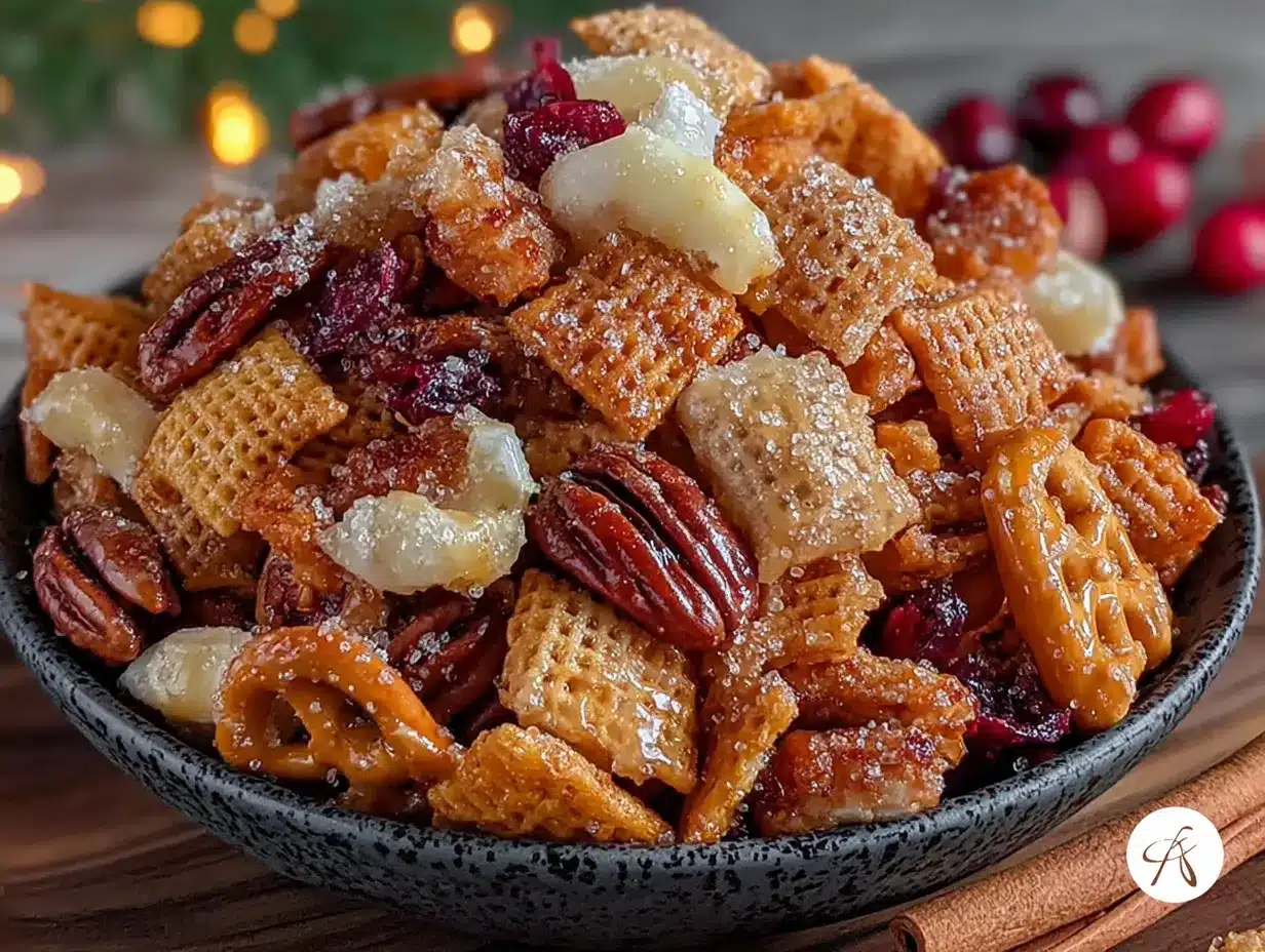 cozy maple cinnamon chex mix for fall preparation steps