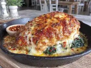 creamy cheesy spinach chicken skillet - featured image