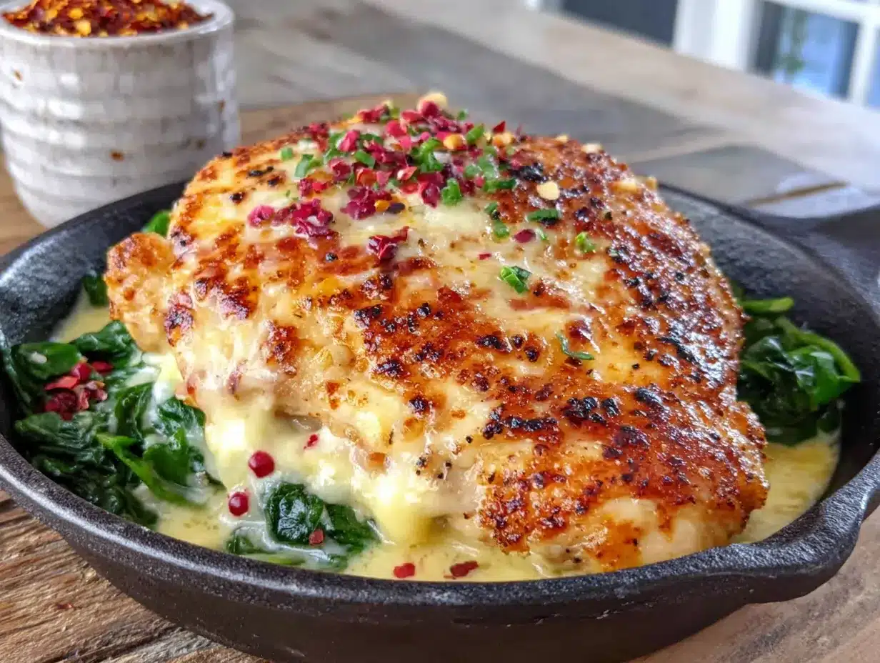 creamy cheesy spinach chicken skillet preparation steps