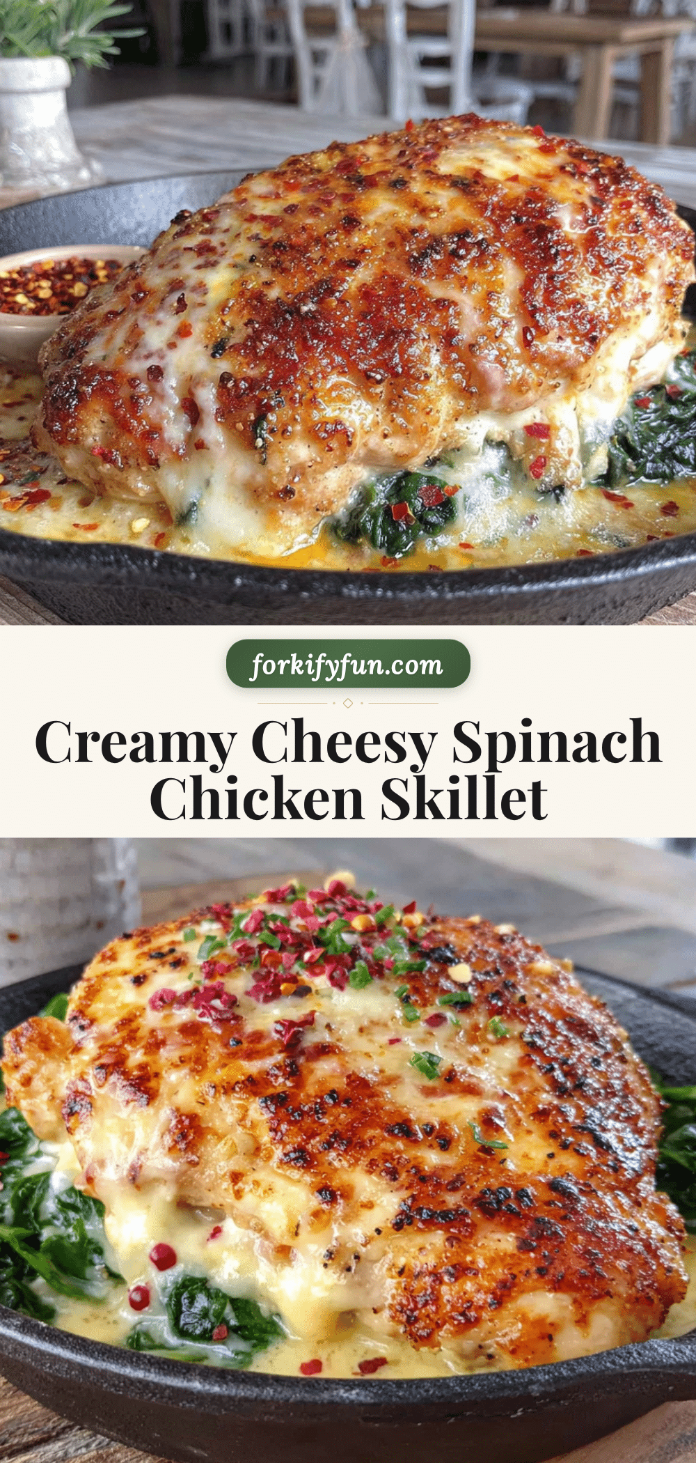 creamy cheesy spinach chicken skillet recipe
