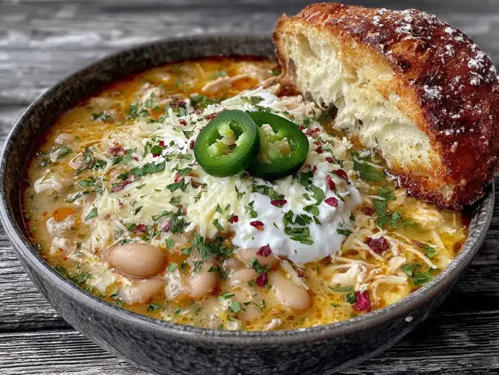 creamy crockpot white chicken chili - featured image