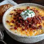 creamy loaded baked potato soup with bacon - featured image