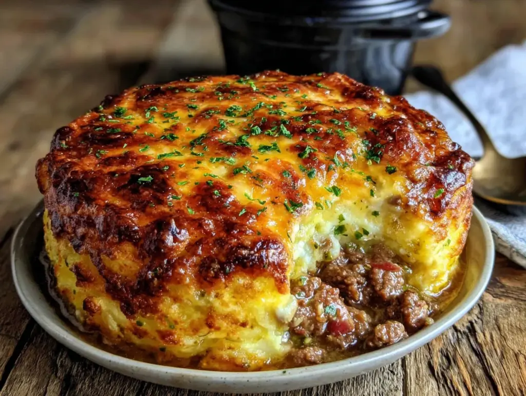 easy crockpot ground beef and potato casserole - featured image