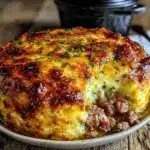 easy crockpot ground beef and potato casserole - featured image