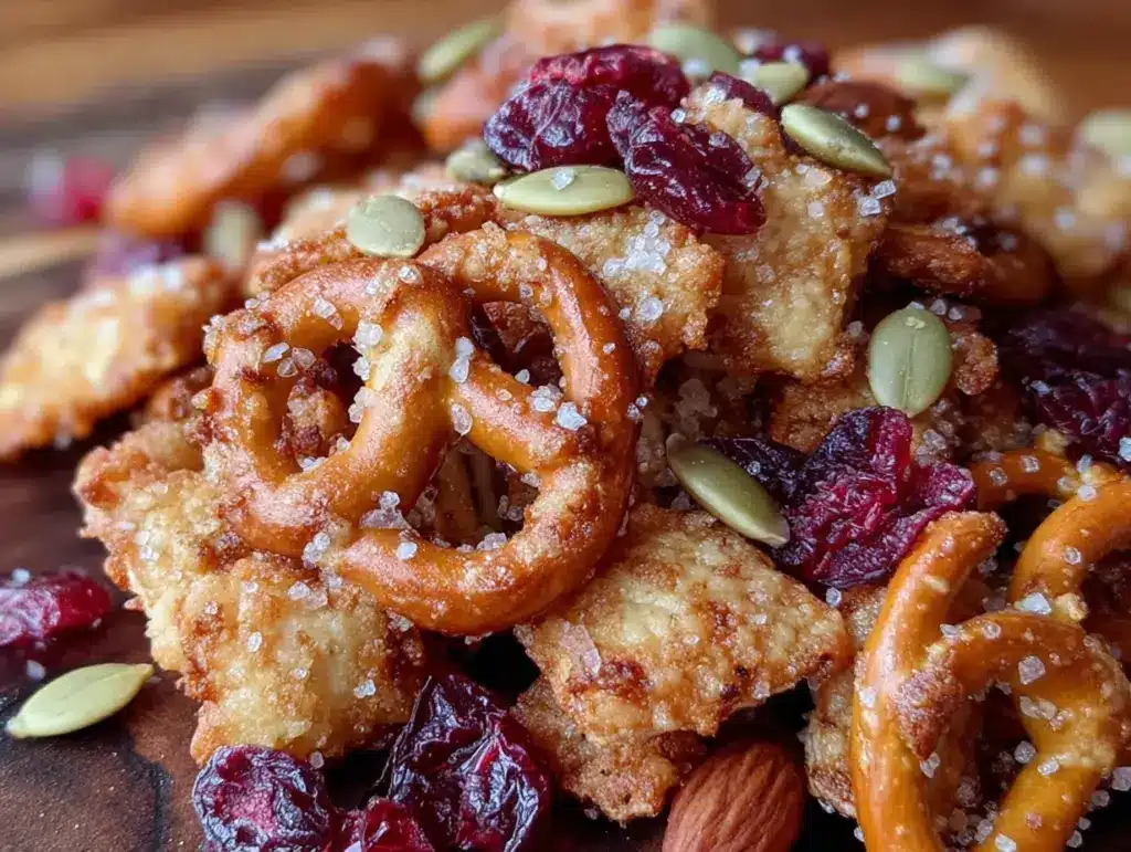 easy fall snack mix with pretzels and pumpkin seeds - featured image
