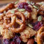 easy fall snack mix with pretzels and pumpkin seeds - featured image