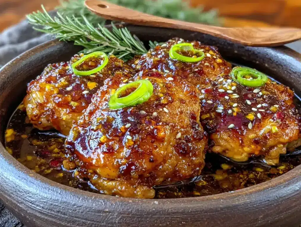 easy honey garlic crockpot chicken thighs - featured image