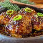 easy honey garlic crockpot chicken thighs - featured image
