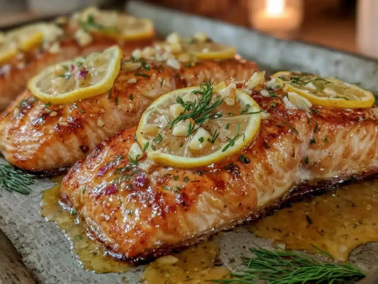 Easy Sheet Pan Lemon Garlic Butter Salmon preparation steps