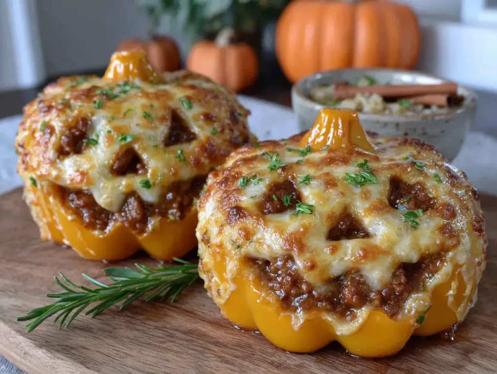 jack-o-lantern stuffed bell peppers - featured image