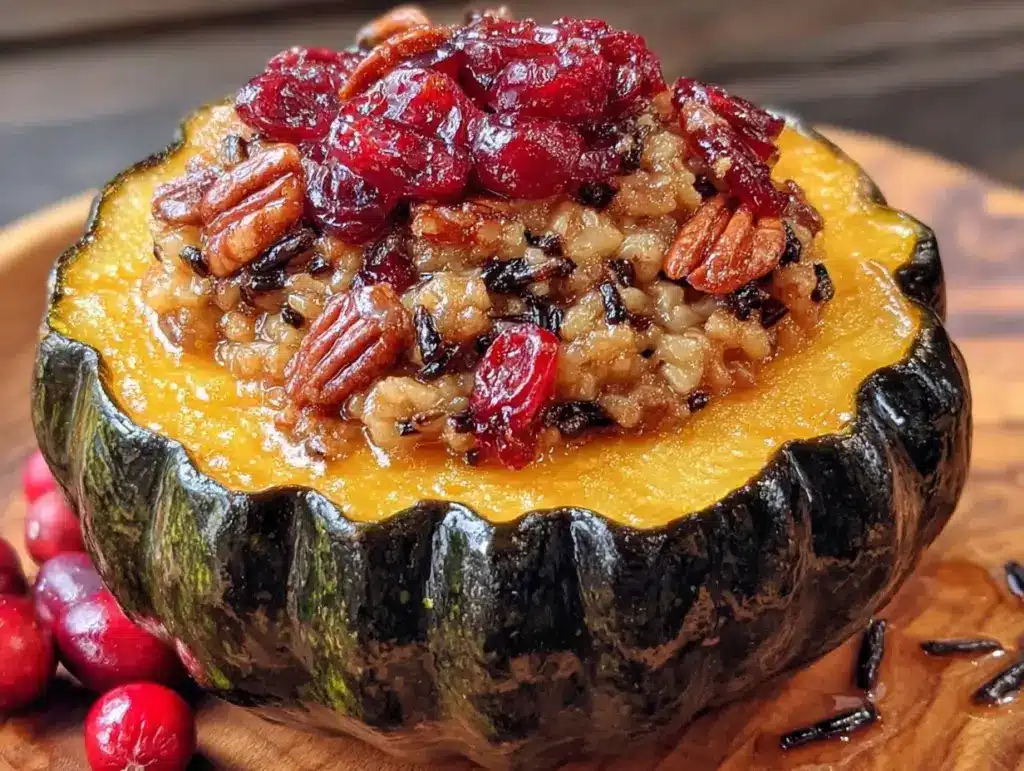 kid-friendly stuffed acorn squash with wild rice - featured image