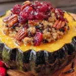 kid-friendly stuffed acorn squash with wild rice - featured image