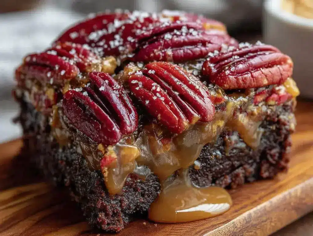 maple bourbon pecan pie brownies - featured image