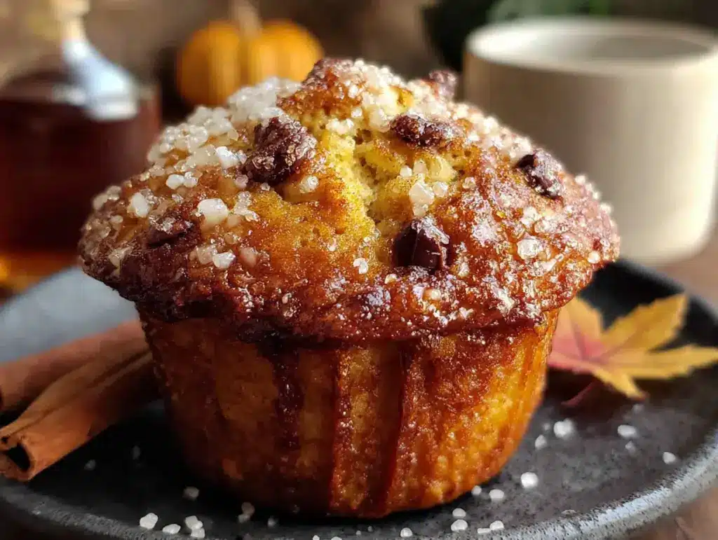 maple pumpkin chocolate chip muffins - featured image