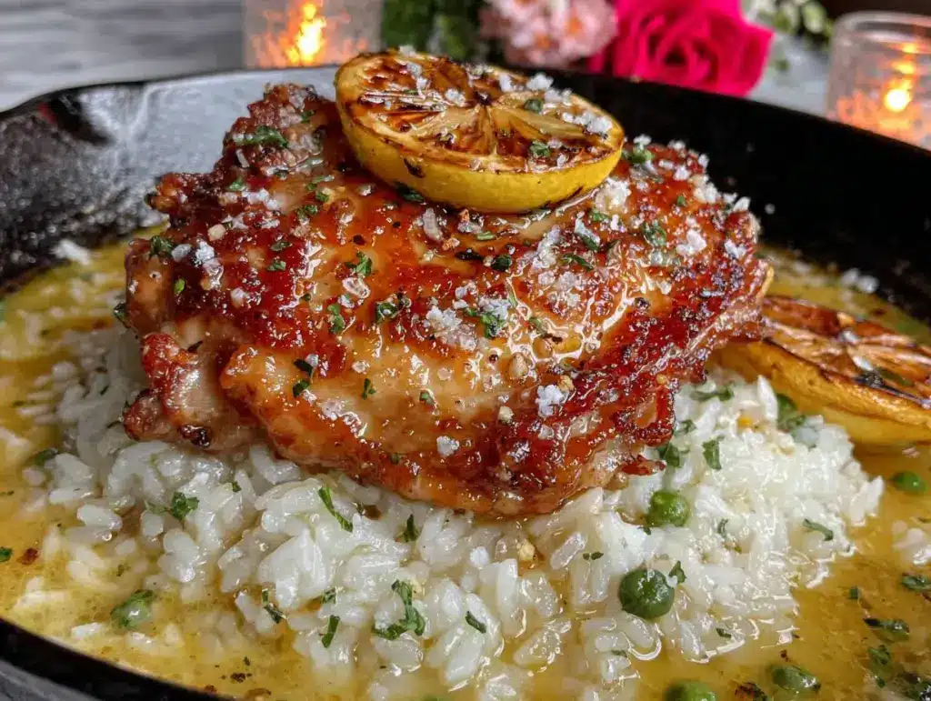 one-pan garlic butter chicken and rice - featured image