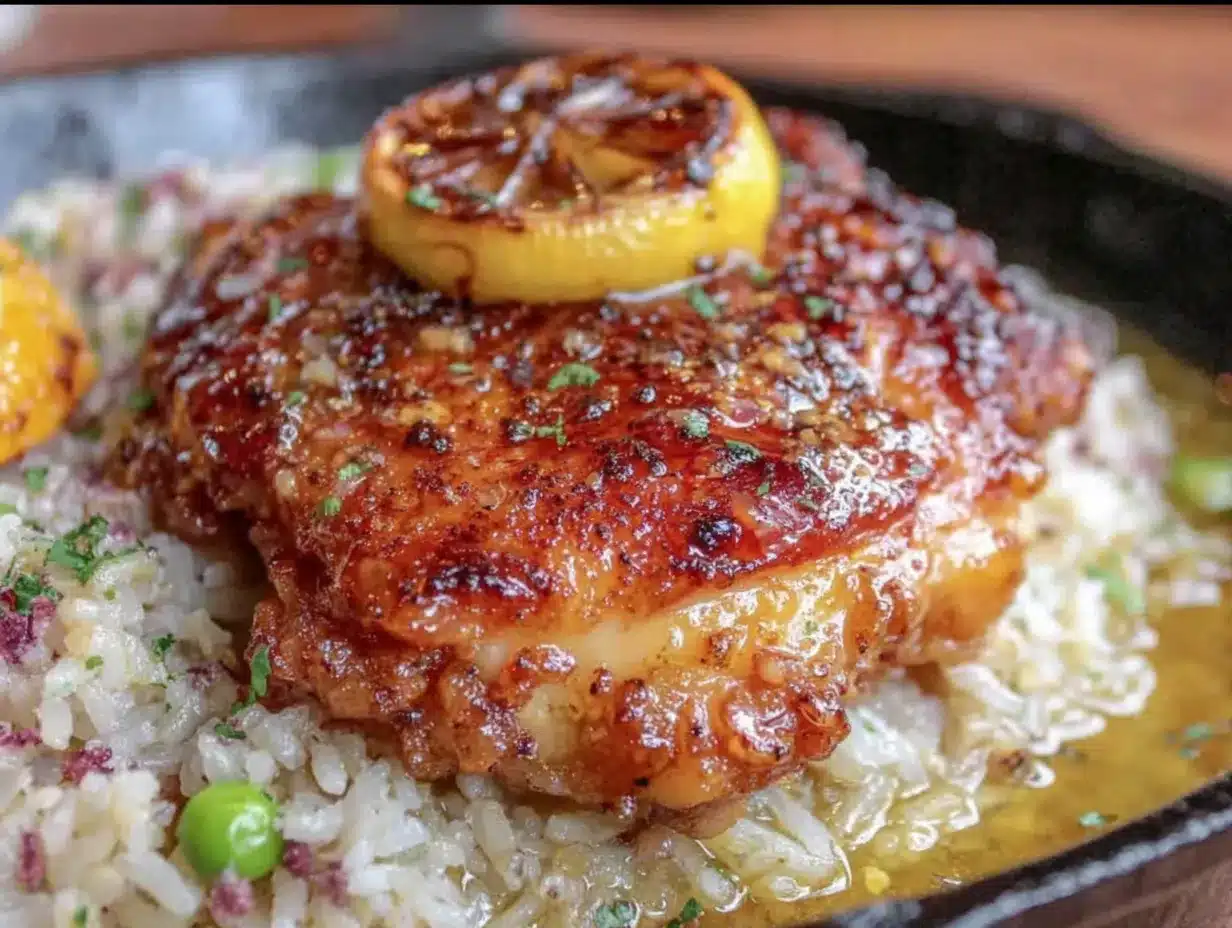 one-pan garlic butter chicken and rice preparation steps