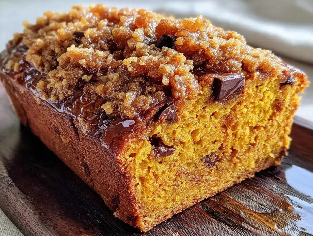 pumpkin chocolate chip bread with streusel topping preparation steps