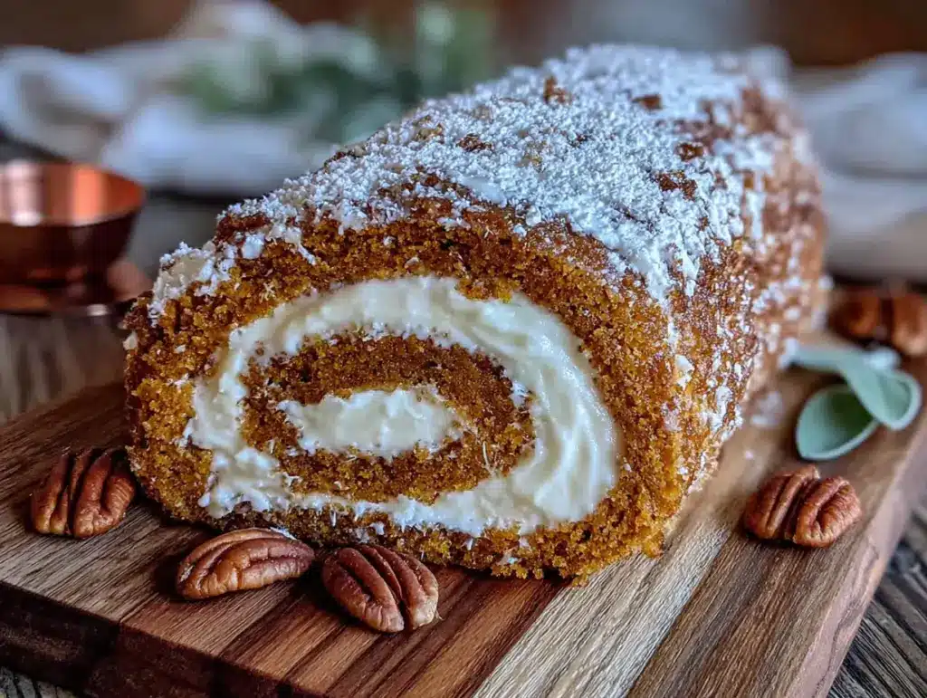 pumpkin roll with cream cheese filling - featured image