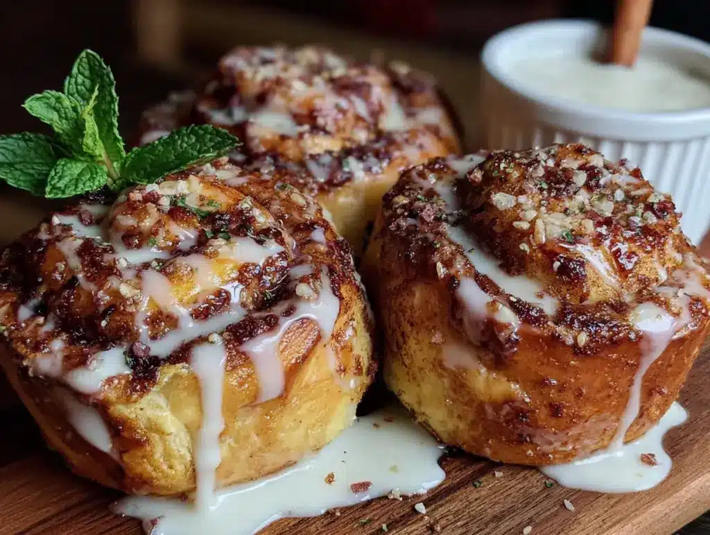 quick eggnog cinnamon rolls with nutmeg glaze - featured image
