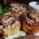 quick eggnog cinnamon rolls with nutmeg glaze - featured image