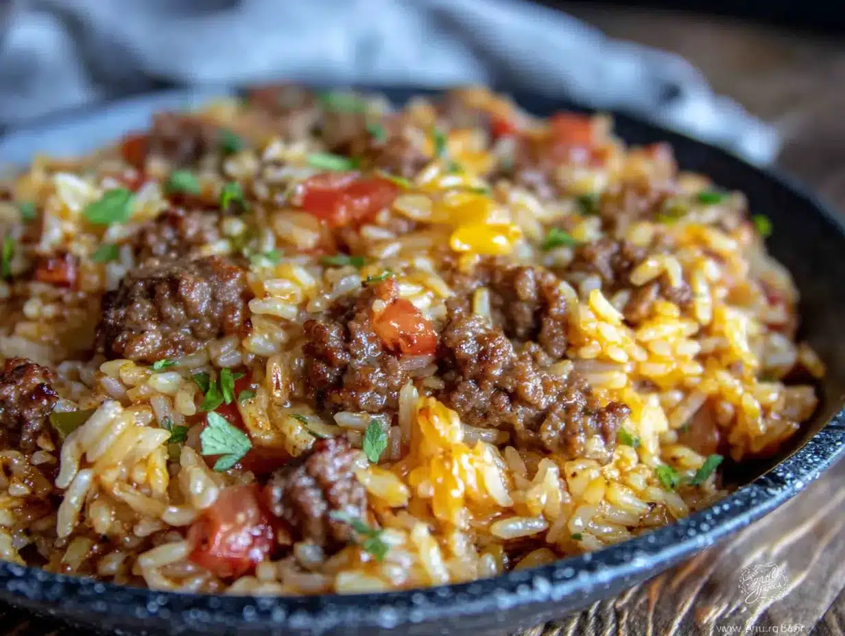 quick ground beef and rice skillet dinner preparation steps
