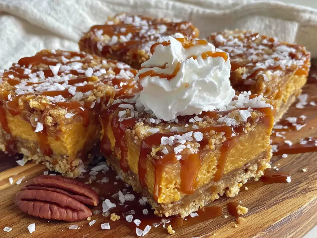 Salted Caramel Pumpkin Cheesecake Bars - featured image
