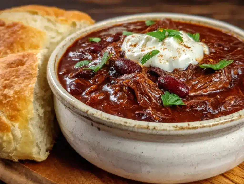 slow cooker beef chili with dark chocolate - featured image