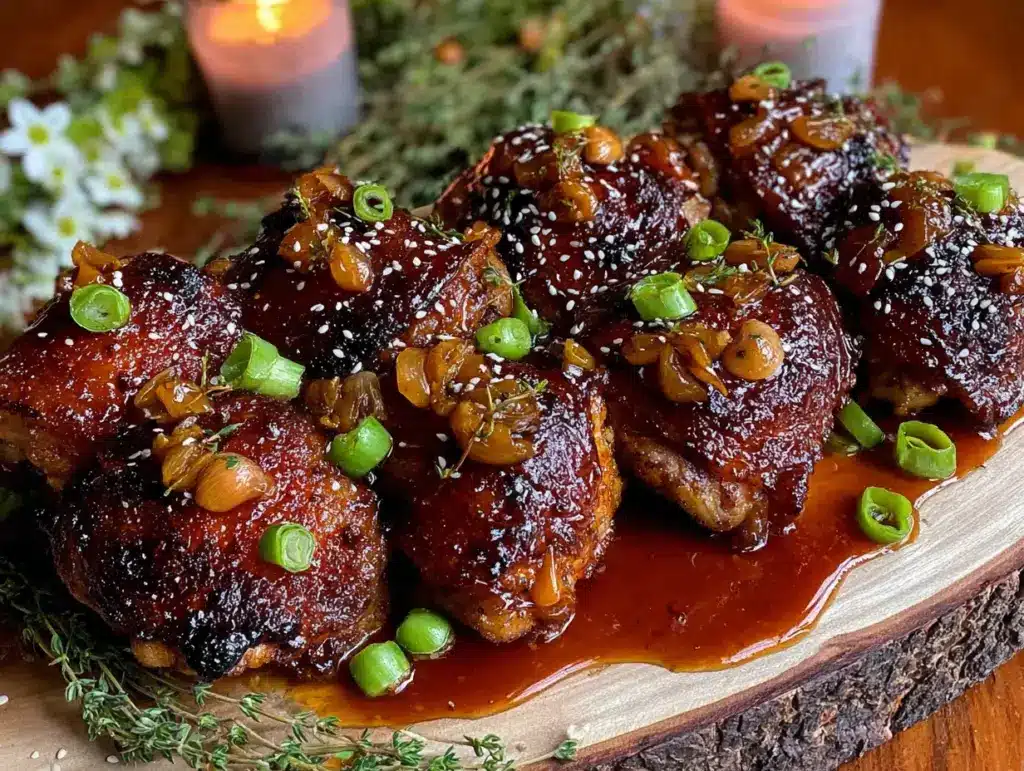 sticky honey garlic chicken thighs - featured image