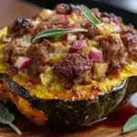 stuffed acorn squash with sausage and apple - featured image