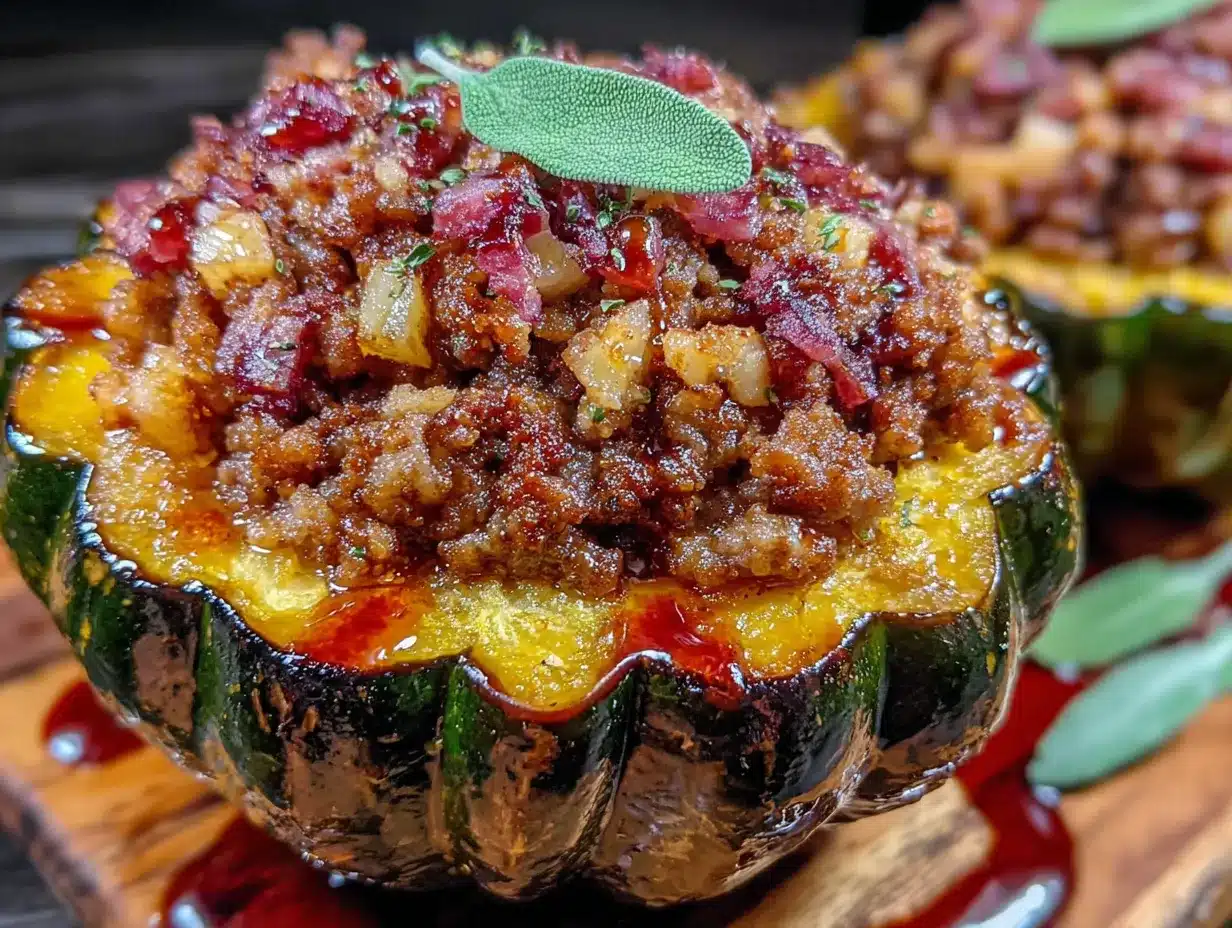 stuffed acorn squash with sausage and apple preparation steps