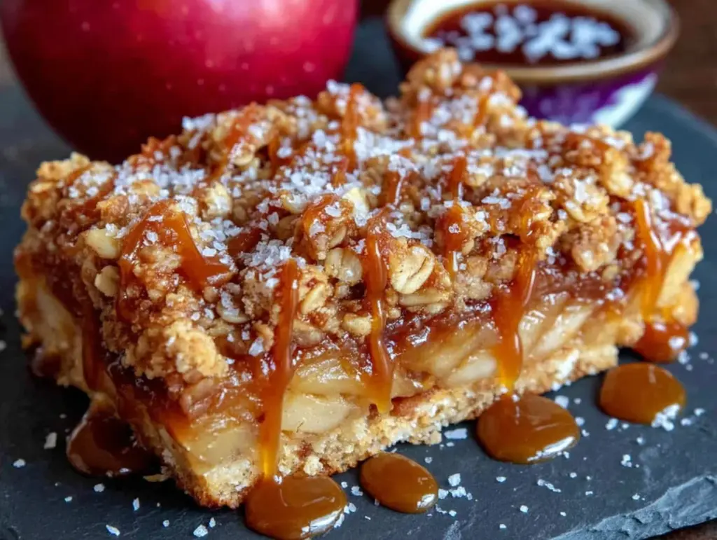 wholesome salted caramel apple crumble bars - featured image