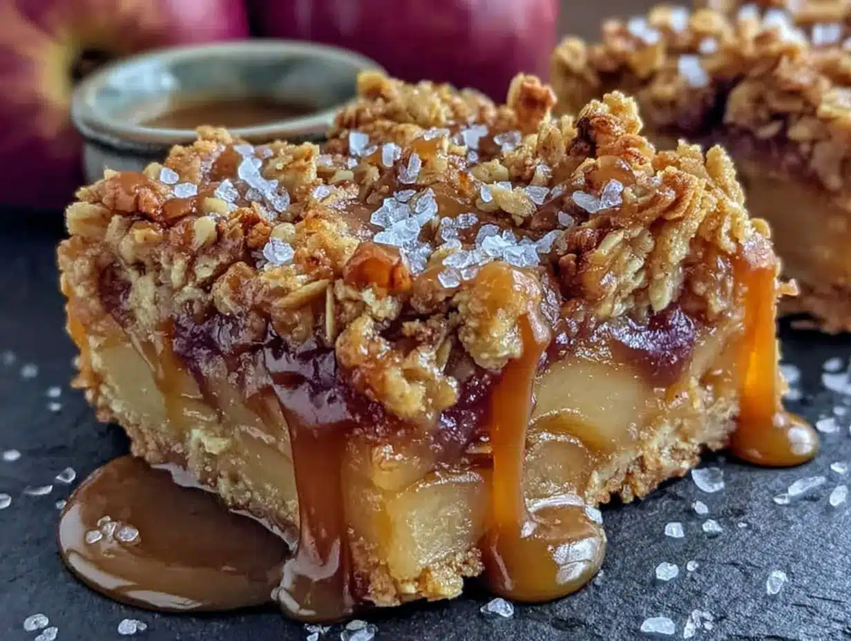 wholesome salted caramel apple crumble bars preparation steps