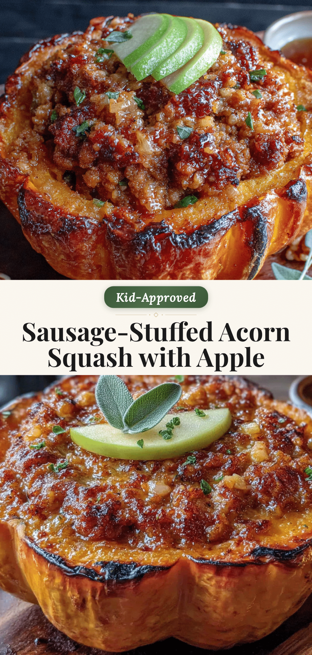 kid-approved sausage-stuffed acorn squash with apple recipe
