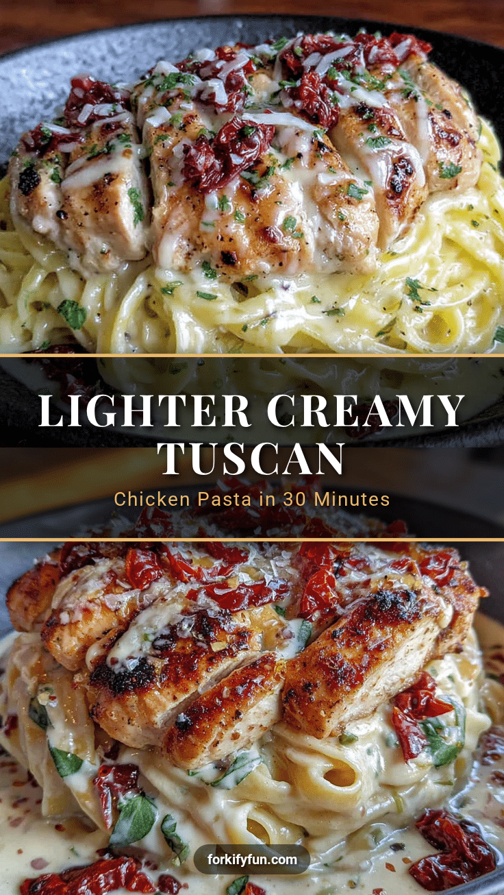 Lighter Creamy Tuscan Chicken Pasta in 30 Minutes recipe